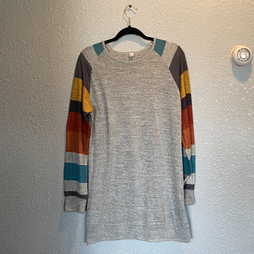 *3/$30* Women's Size L Long Sleeve Gray Striped Sweatshirt Dress